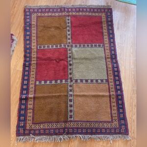 Vintage Hand-Knotted Persian Gabbeh Rug - 4x5 Tribal Geometric Design (62"x46")